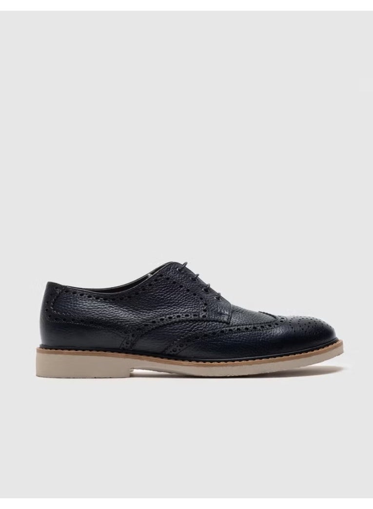 Cabani Men's Genuine Leather Lace-Up Casual Shoes with Leather Lining - Navy Blue - Image 4